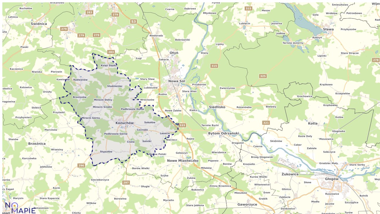 Mapa obszarów ochrony przyrody Kożuchowa