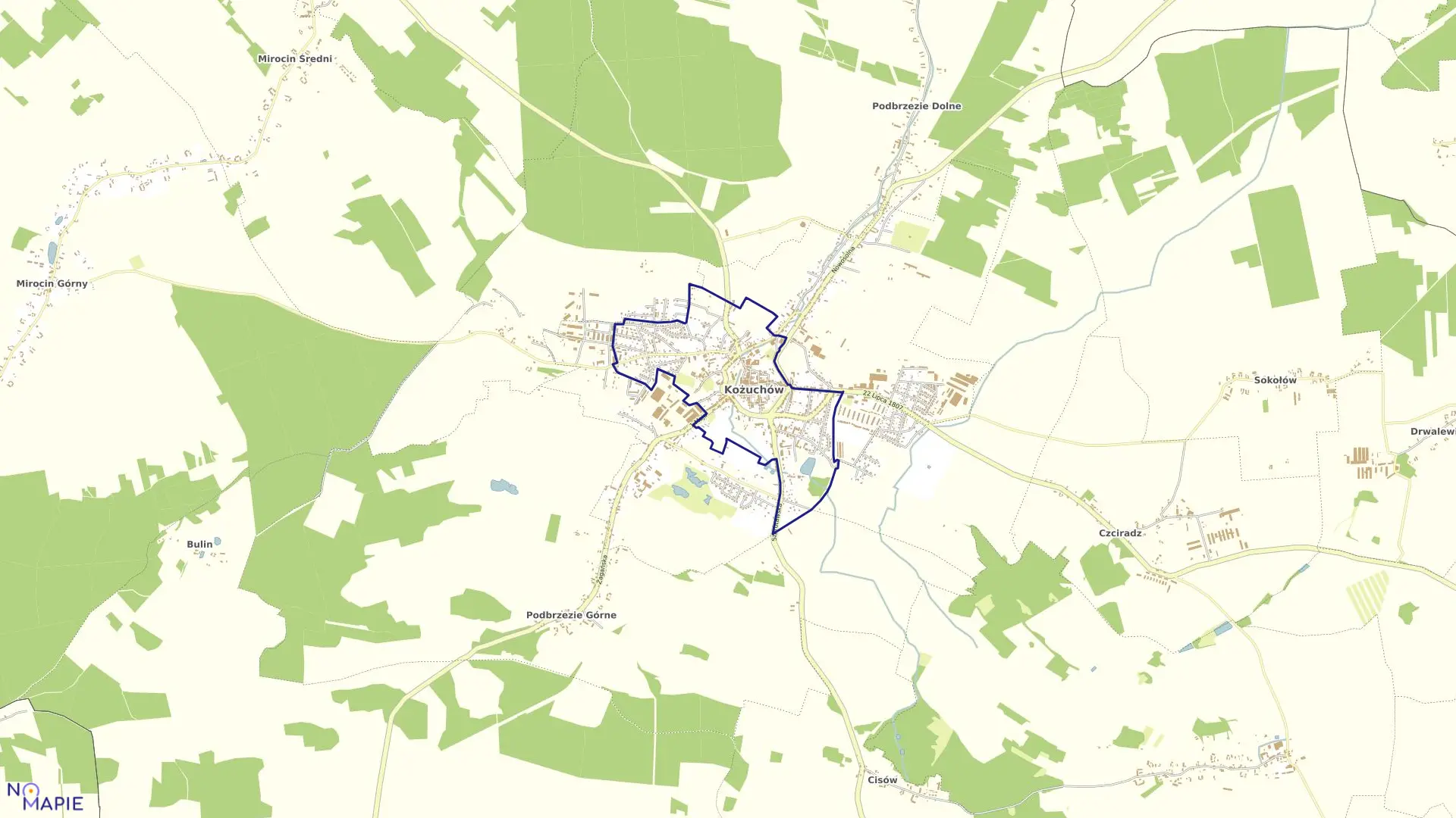 Mapa obrębu 2 w gminie Kożuchów