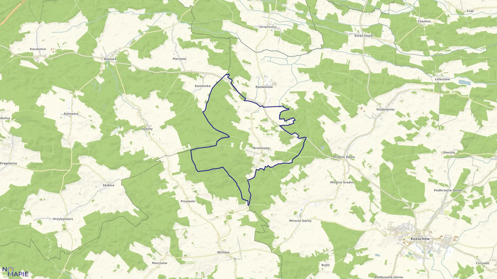 Mapa obrębu BRONISZÓW w gminie Kożuchów