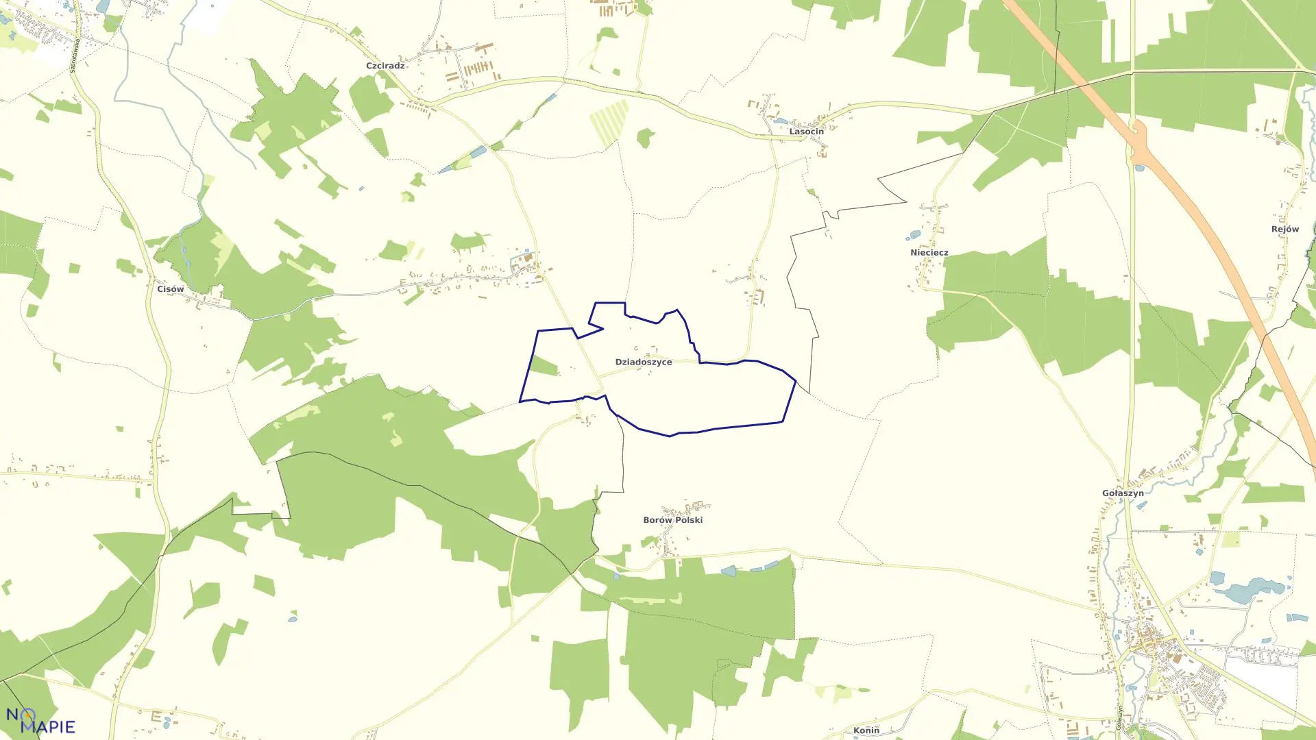 Mapa obrębu DZIADOSZYCE w gminie Kożuchów