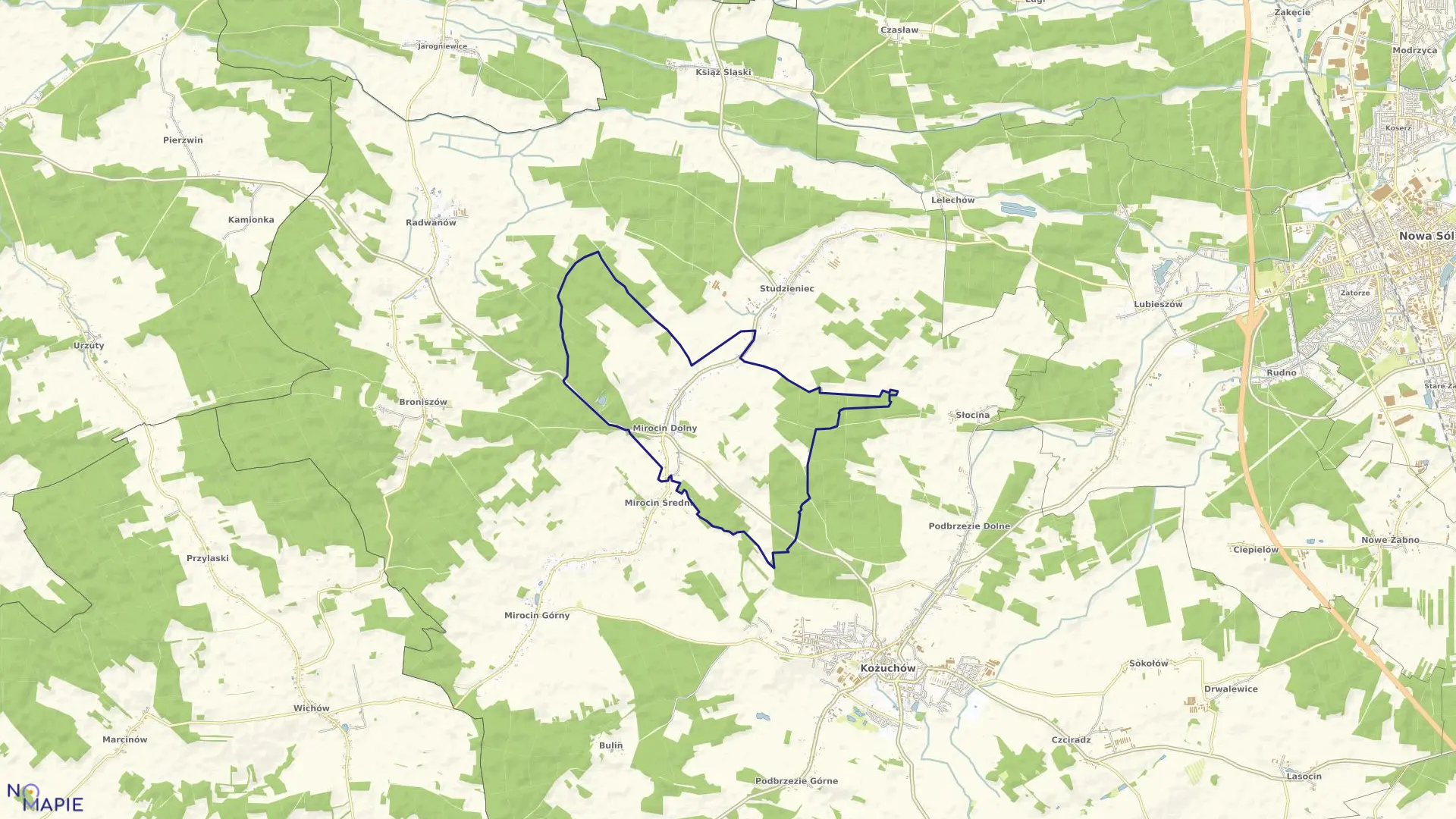 Mapa obrębu MIROCIN DOLNY w gminie Kożuchów