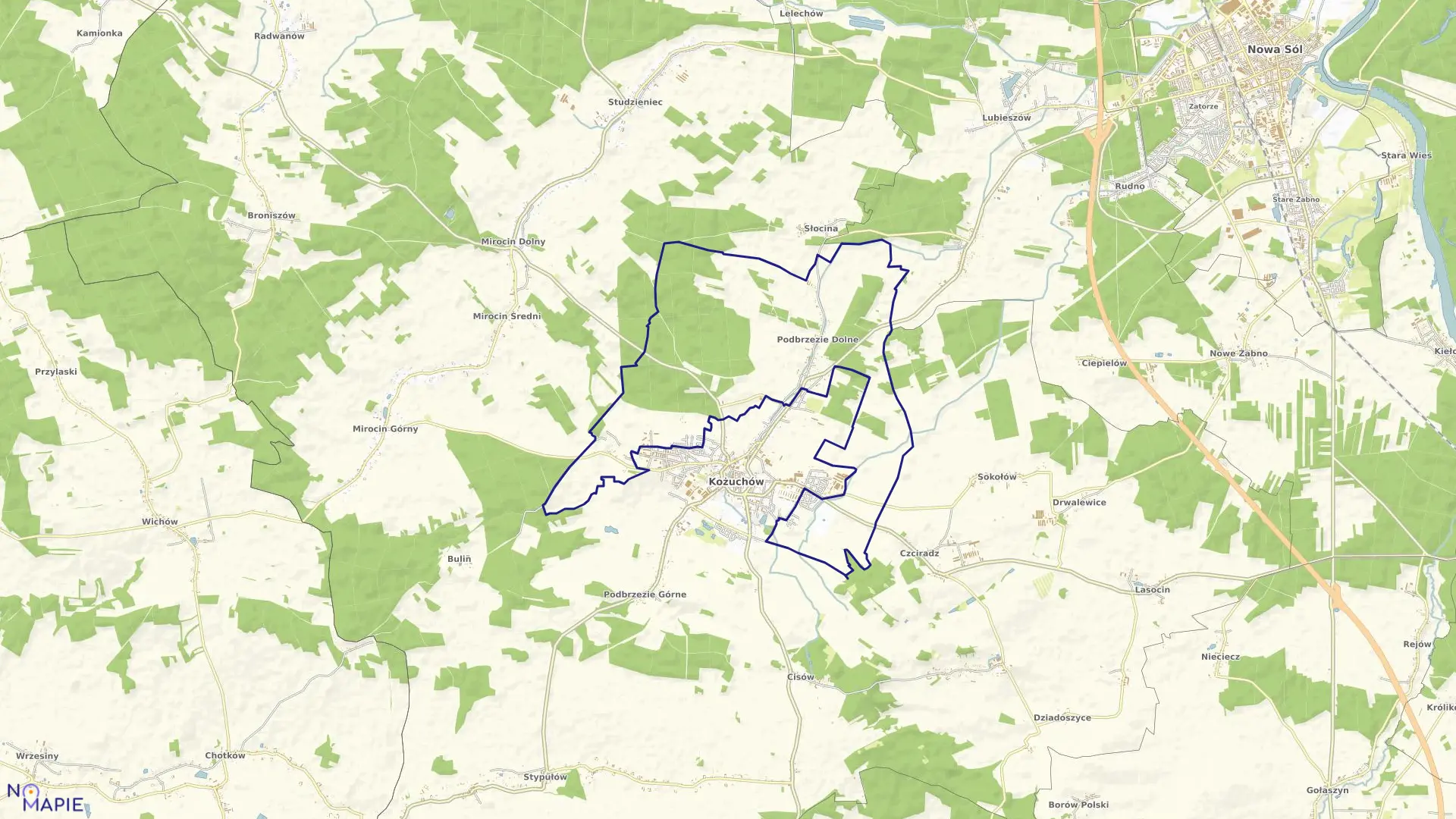 Mapa obrębu PODBRZEZIE DOLNE w gminie Kożuchów