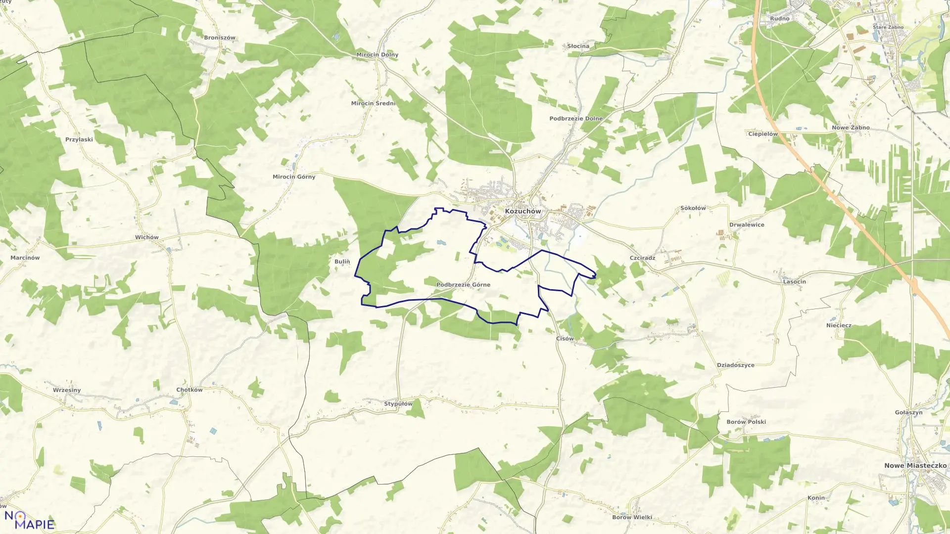 Mapa obrębu PODBRZEZIE GÓRNE w gminie Kożuchów