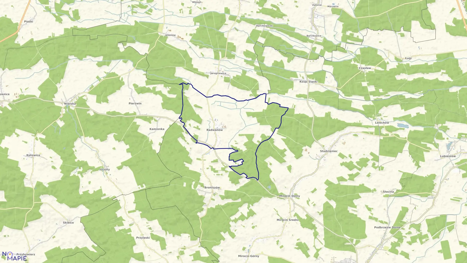 Mapa obrębu RADWANÓW w gminie Kożuchów