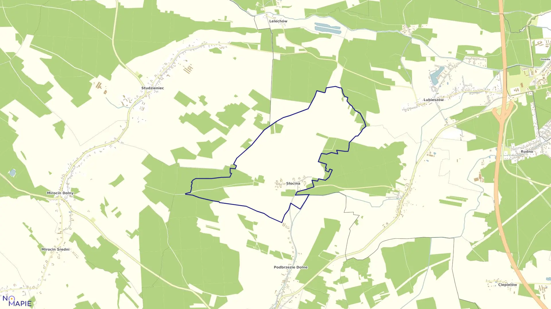 Mapa obrębu SŁOCINA w gminie Kożuchów