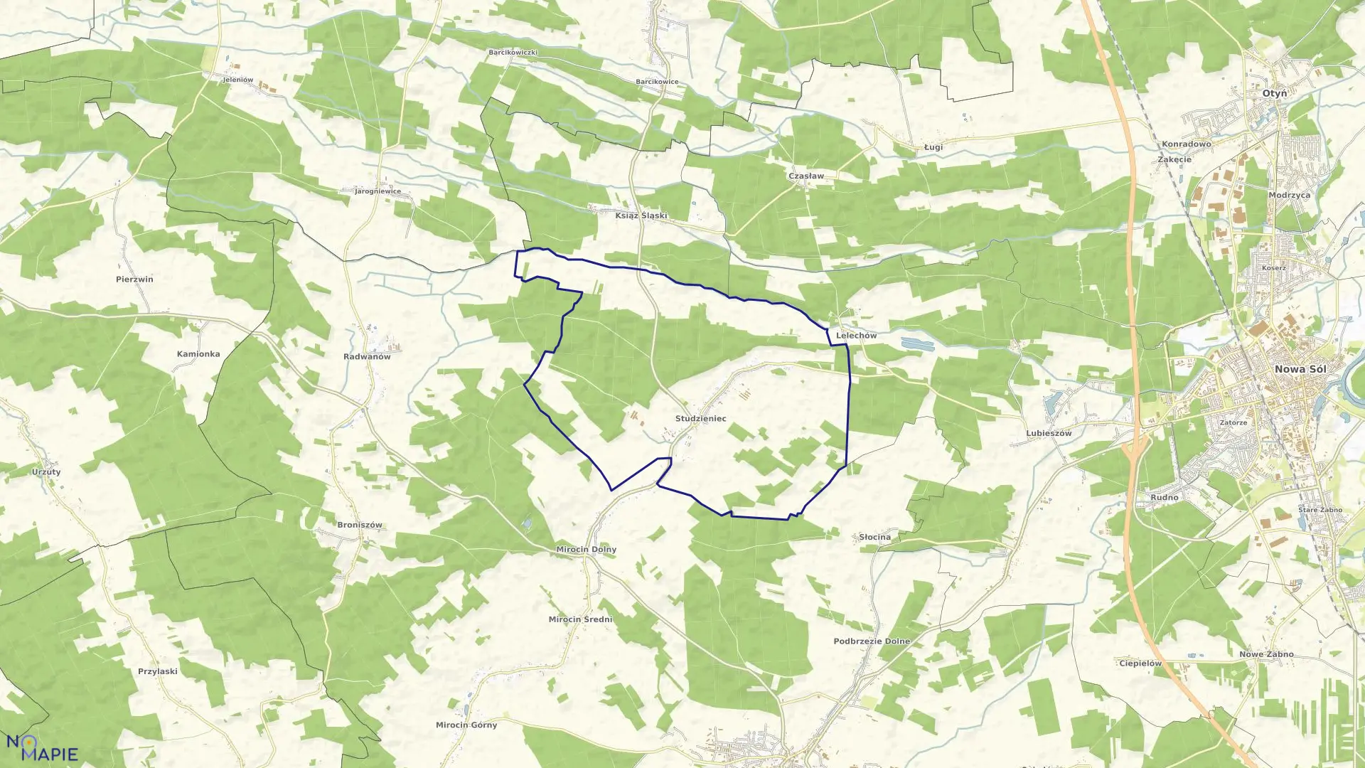 Mapa obrębu STUDZIENIEC w gminie Kożuchów